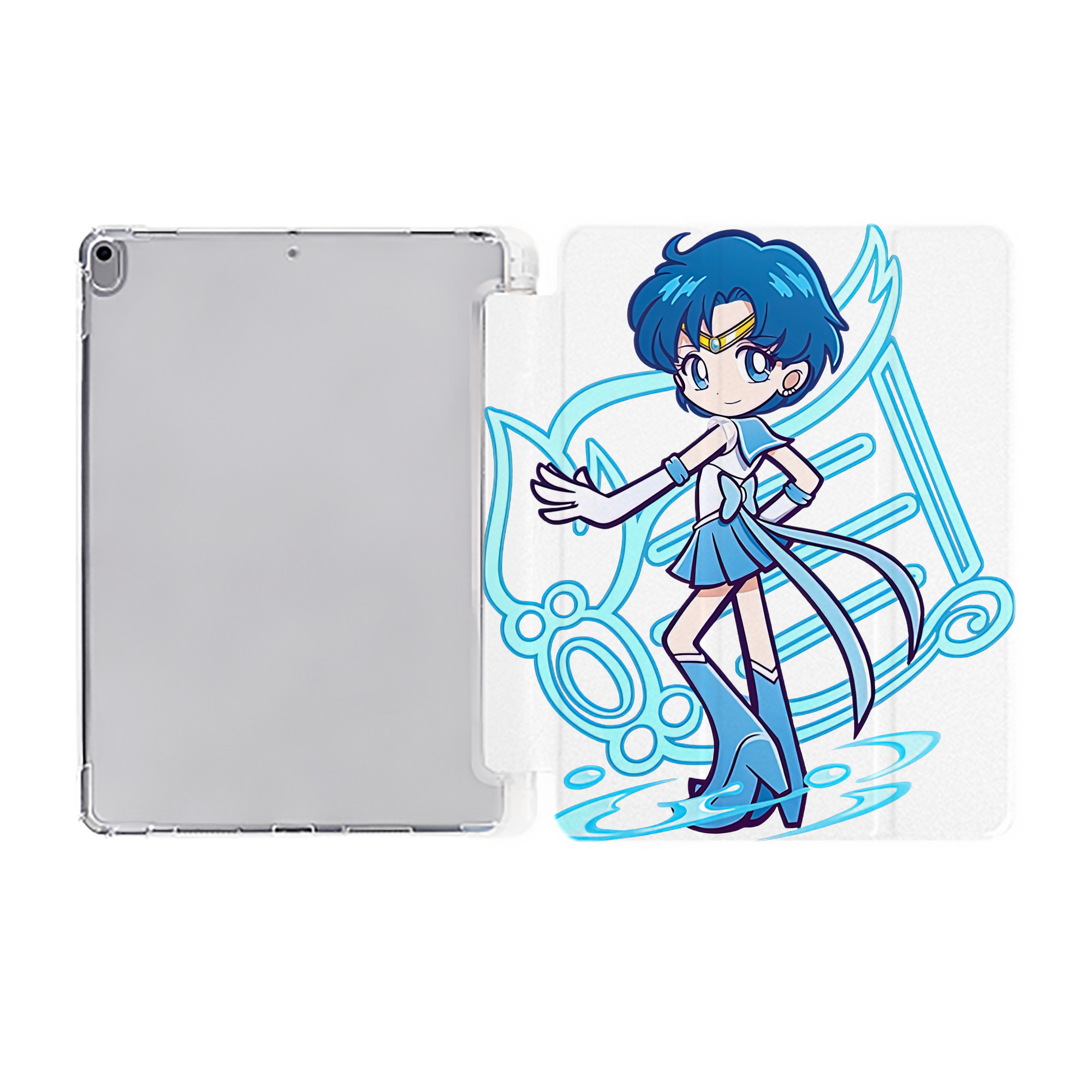 （画像用） 美少女戦士セーラームーン 水野 亜美 みずの あみ Sailor Moon Mizuno Ami IPad ケース ペン収納付き 三つ折りスタンド PUレザー×シリコン 対応機種9.5/10.5/10.9インチ
